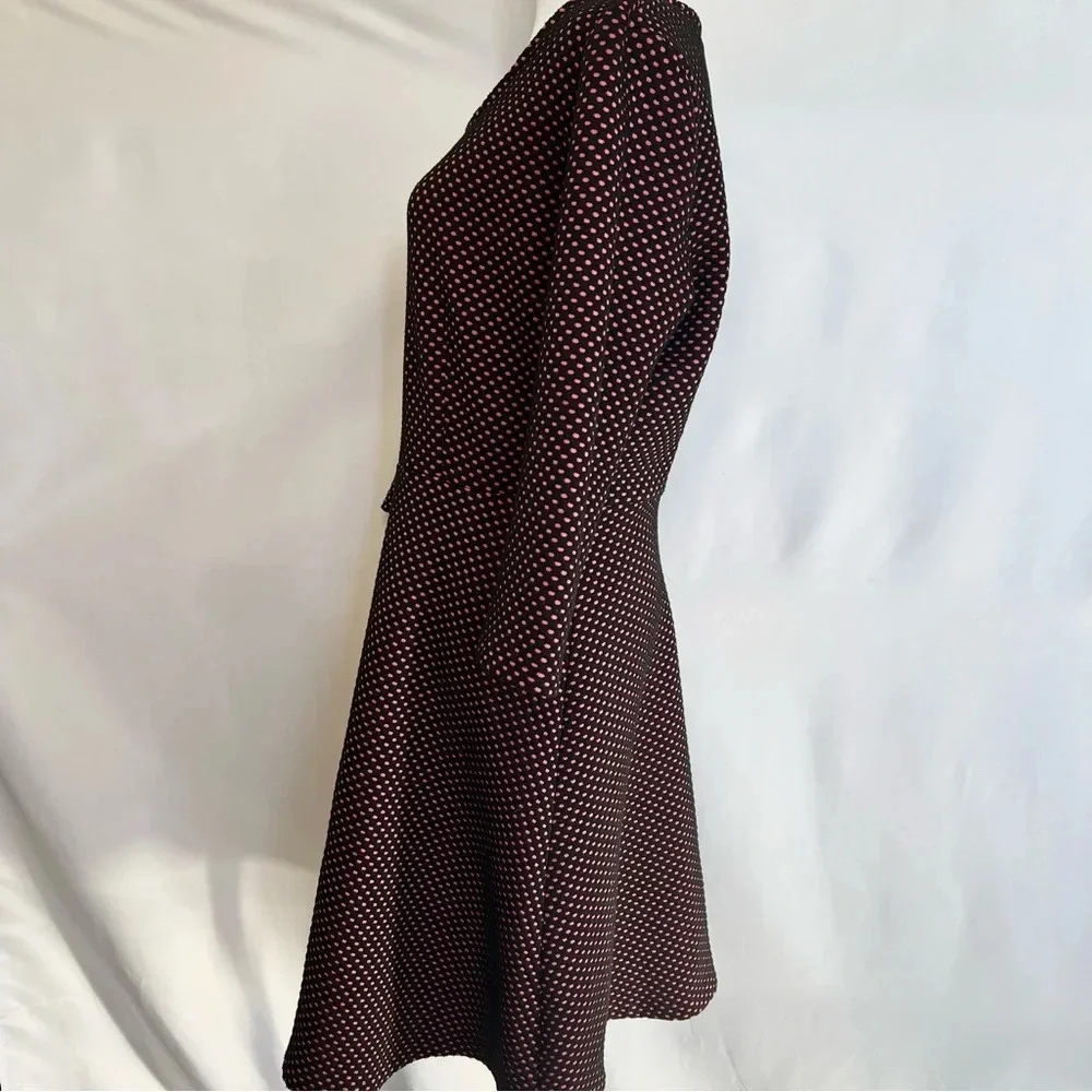 NY Collection A Line Polka Dot Dress Black Pink 3/4 Sleeve Back Zip Size Medium - Picture 7 of 15